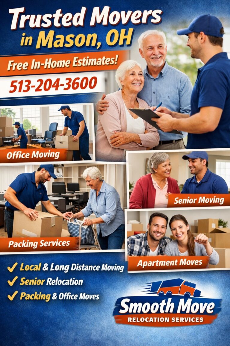 Professional movers assisting seniors, families, and businesses with packing, apartment moves, and office moving services in Mason, Ohio.